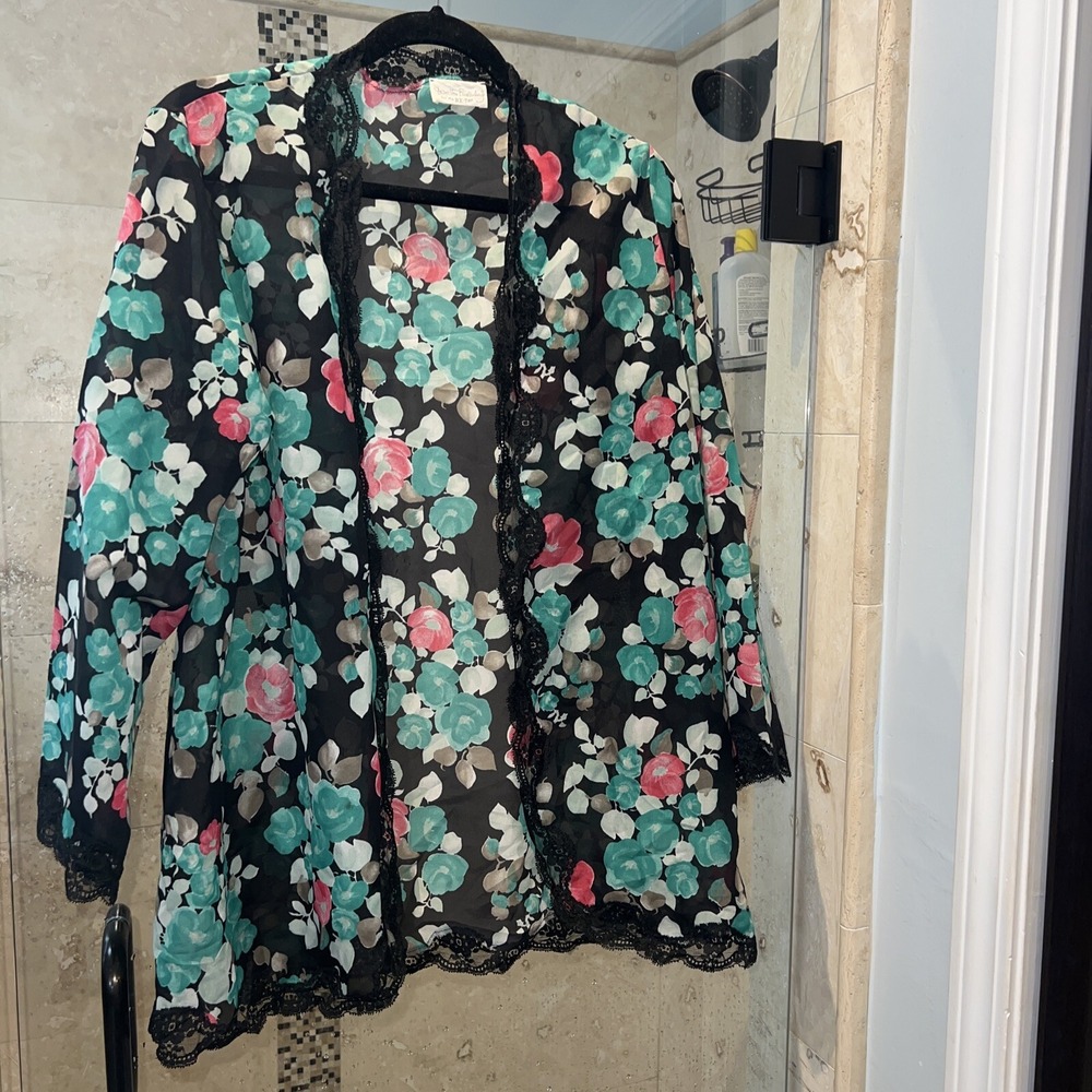 Vintage Diane Von Furstenberg 80s Sheer Lace Dressing Gown Robe Lingerie Small